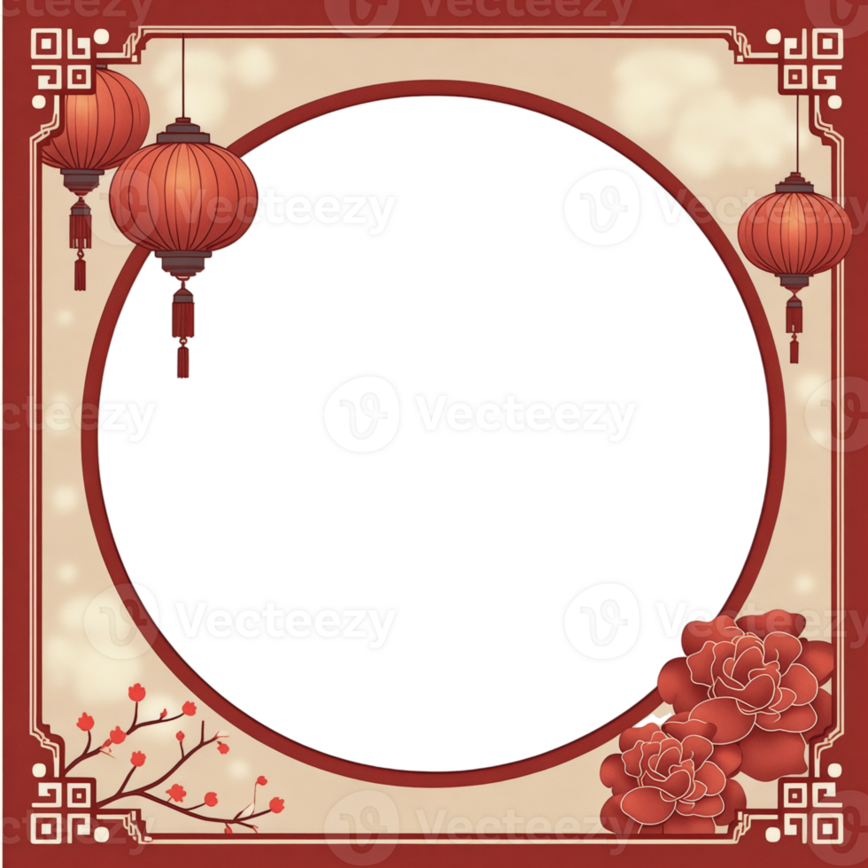 A red and gold frame with a red lantern hanging from the top png