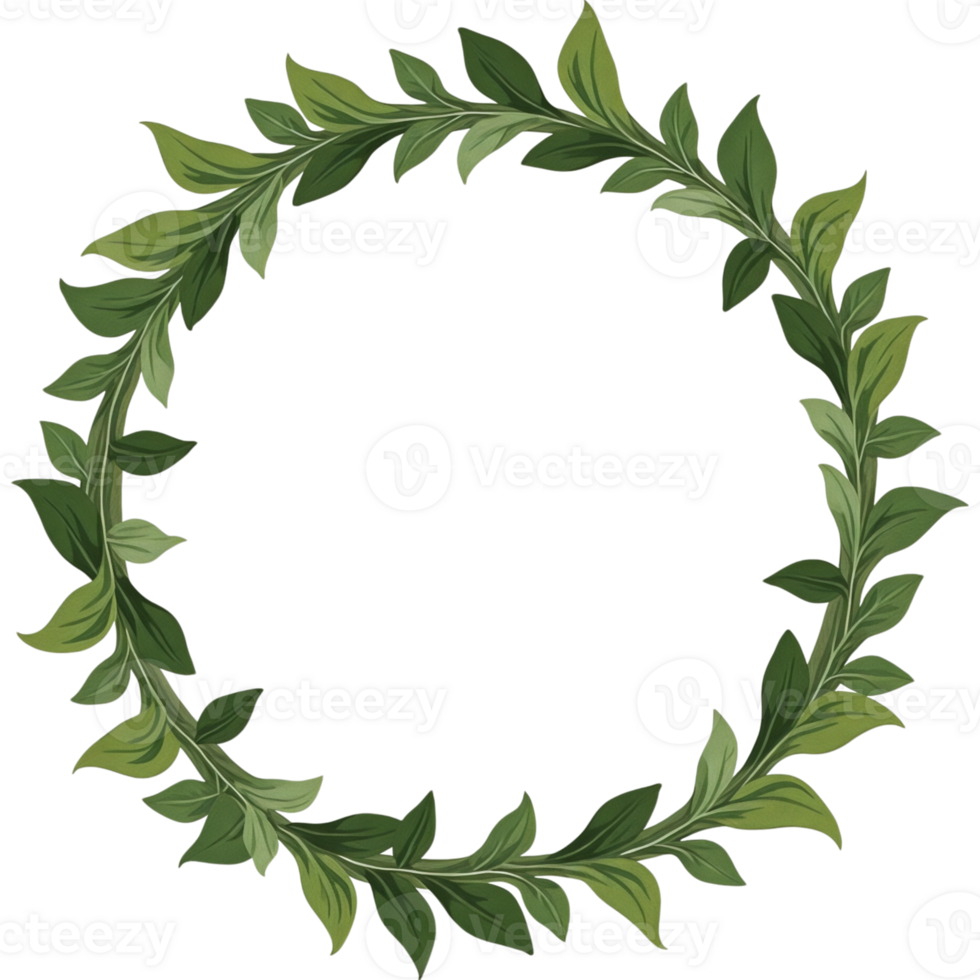 A green wreath made of leaves png