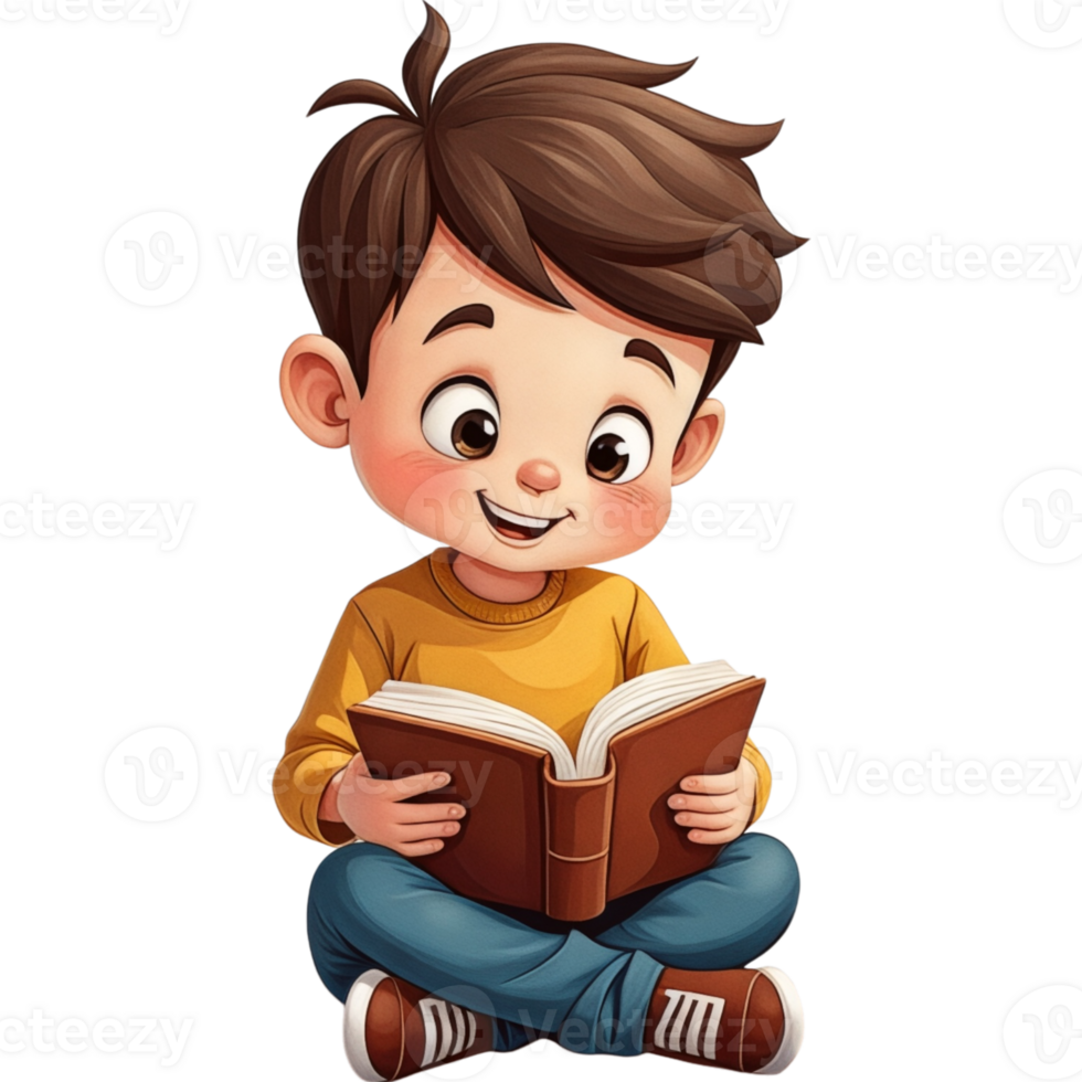 young boy is sitting on the floor reading book png