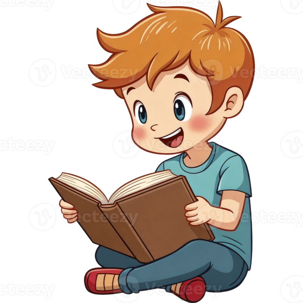 boy is sitting on the floor reading book png