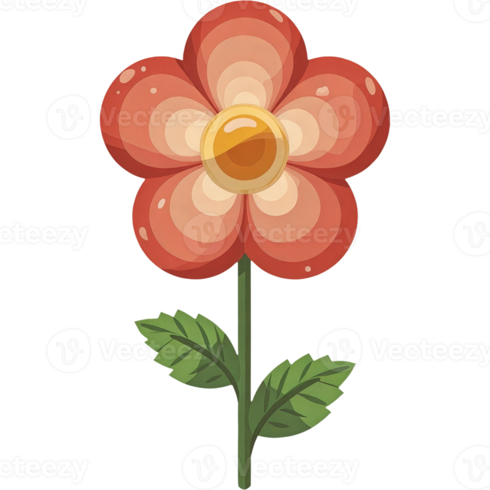 A flower with a green stem and red petals png