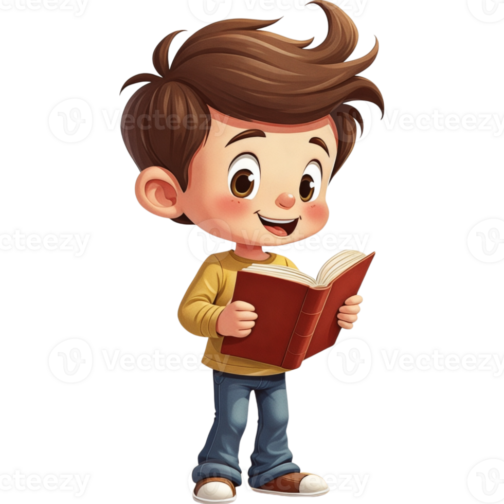 cartoon boy is reading book png