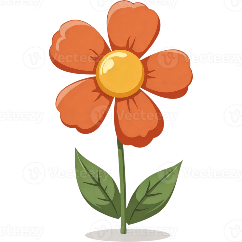 A cartoonish orange flower with a yellow center png