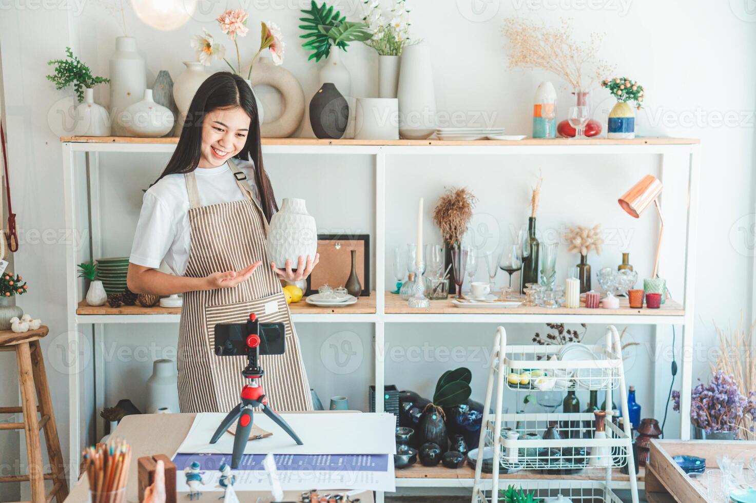 Small business owners are live streaming. Sell products to customers who come to see to buy and take orders. Check out the orders that customers order from online retailers - online shopping. photo