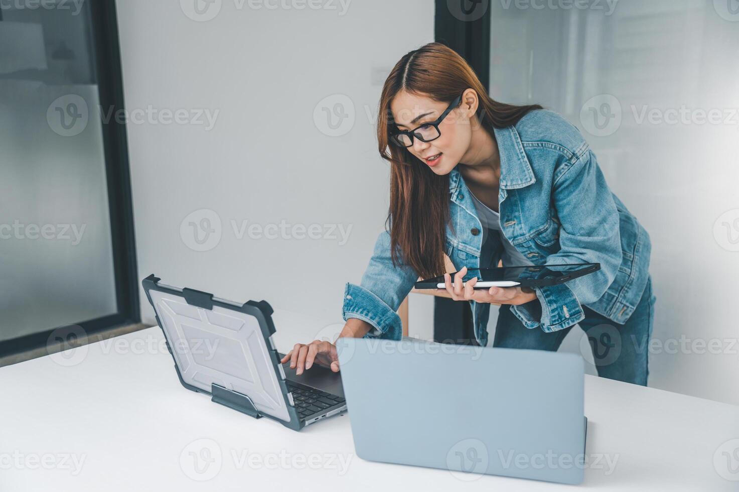 Female programmer working on coding, software development and web design.Concept technology development. photo