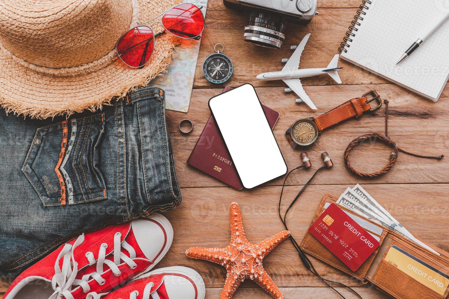 Travel accessories costumes. The cost of travel maps prepared for the trip.travel planning concept photo