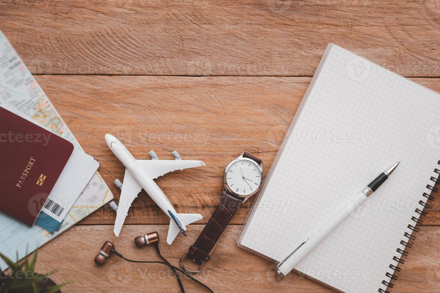 Travel accessories costumes. The cost of travel maps prepared for the trip.travel planning concept photo