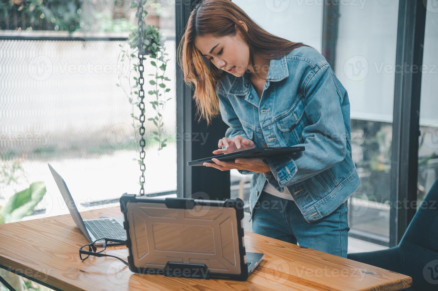 Female programmer working on coding, software development and web design.Concept technology development. photo