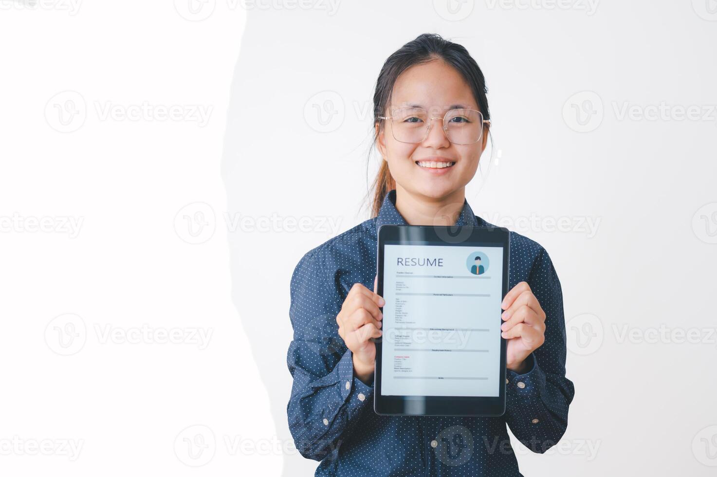 Asian young holding resume applying to apply for a job photo