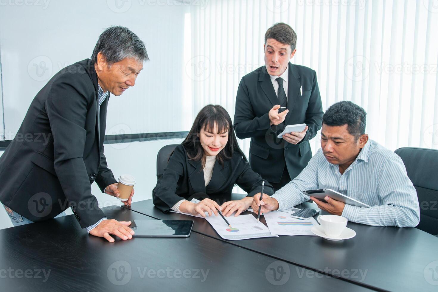 Business people team work while working in board room, design project, discussing ideas,discuss financial statistics together teamwork concept photo
