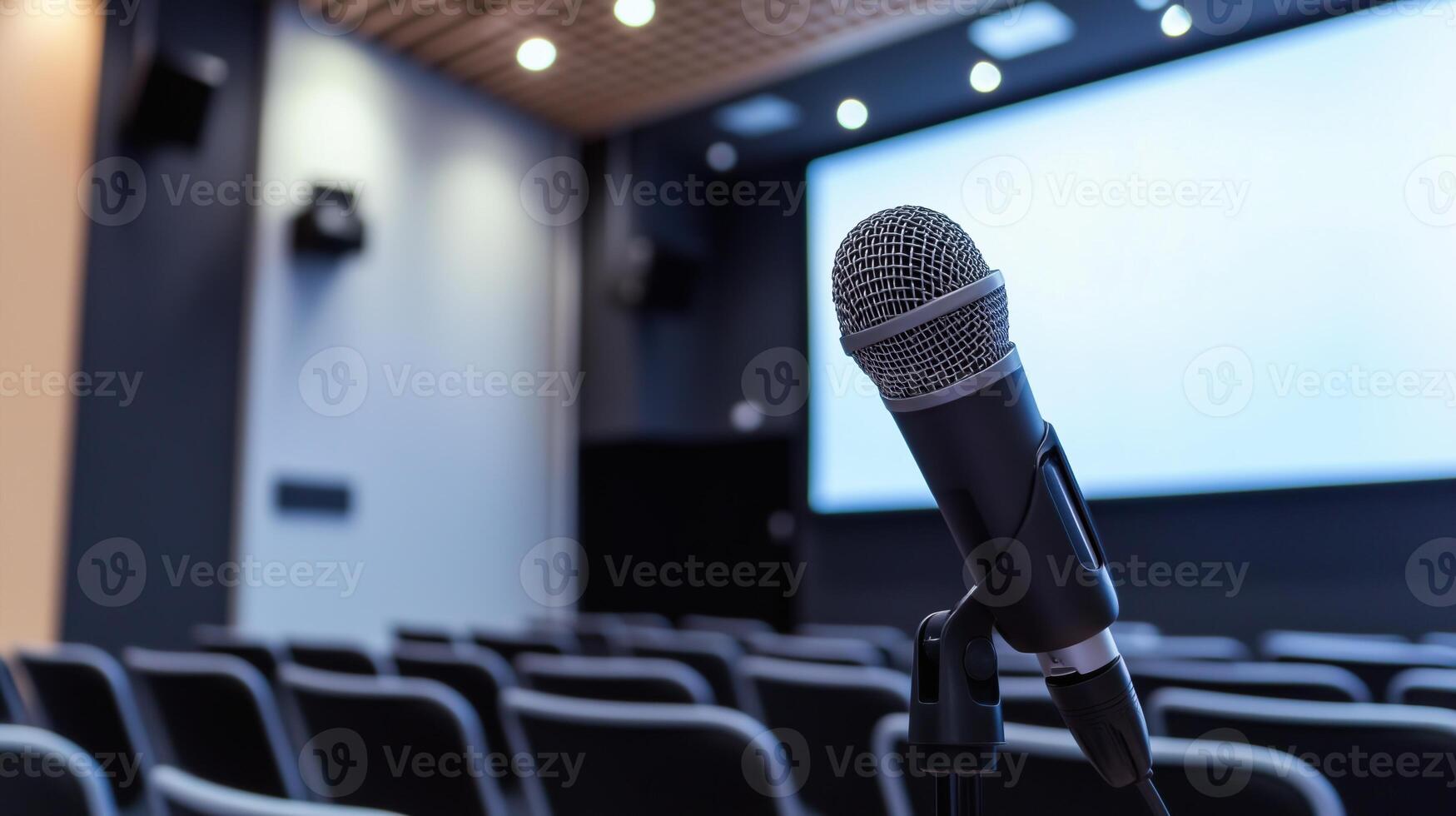 microphone setup in front of screen photo