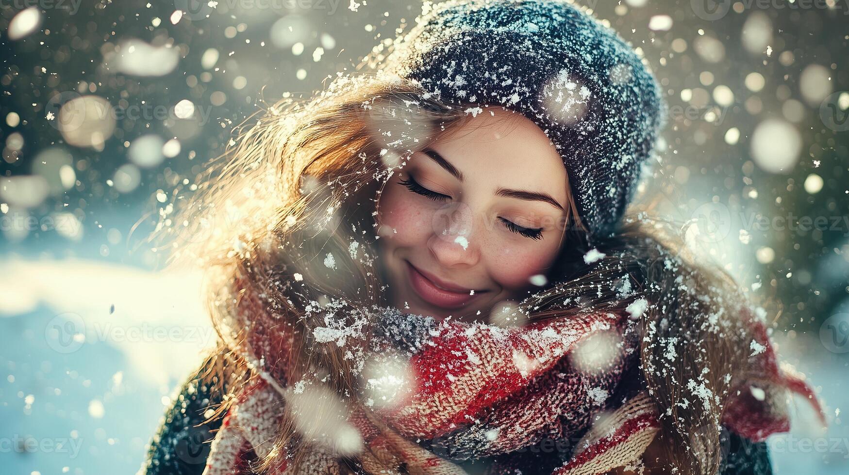 a beautiful woman in the snow photo