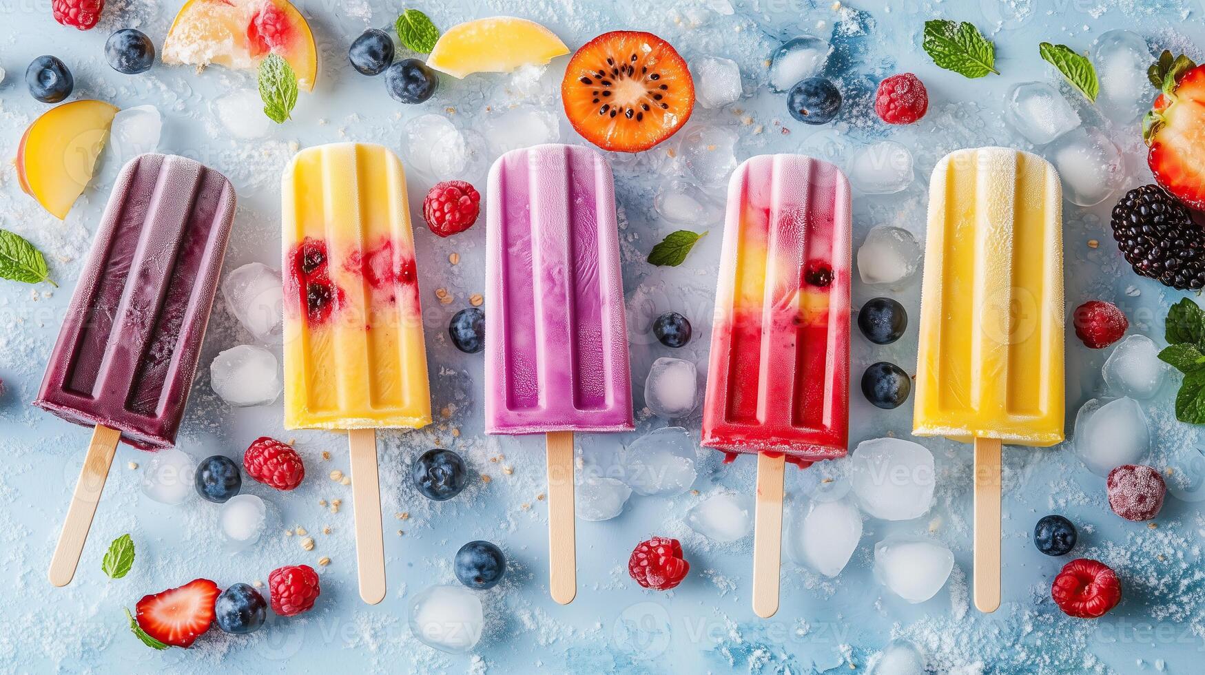 Top view of tasty colorful ice cream set photo