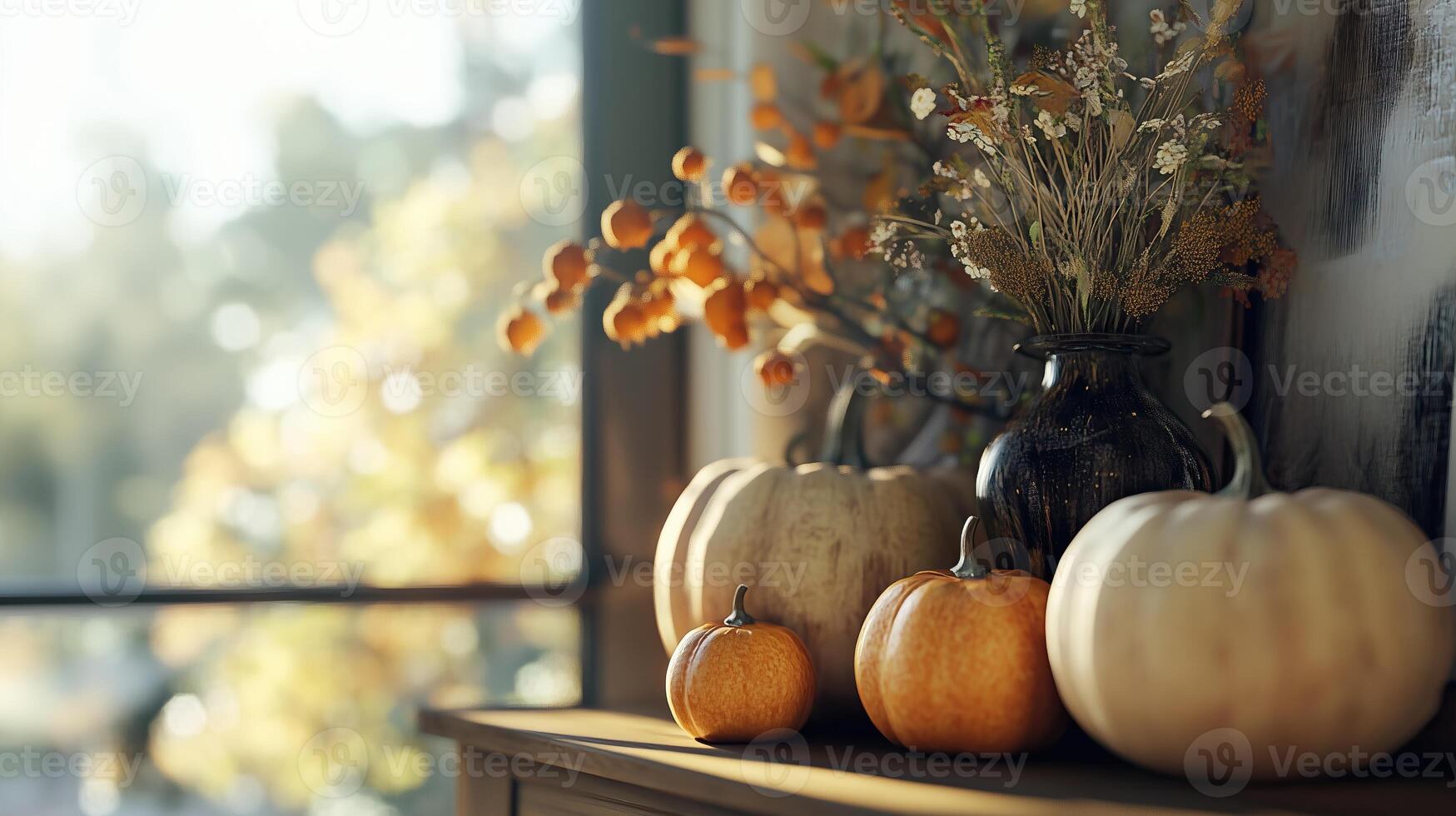Pumpkins arrangement indoors photo