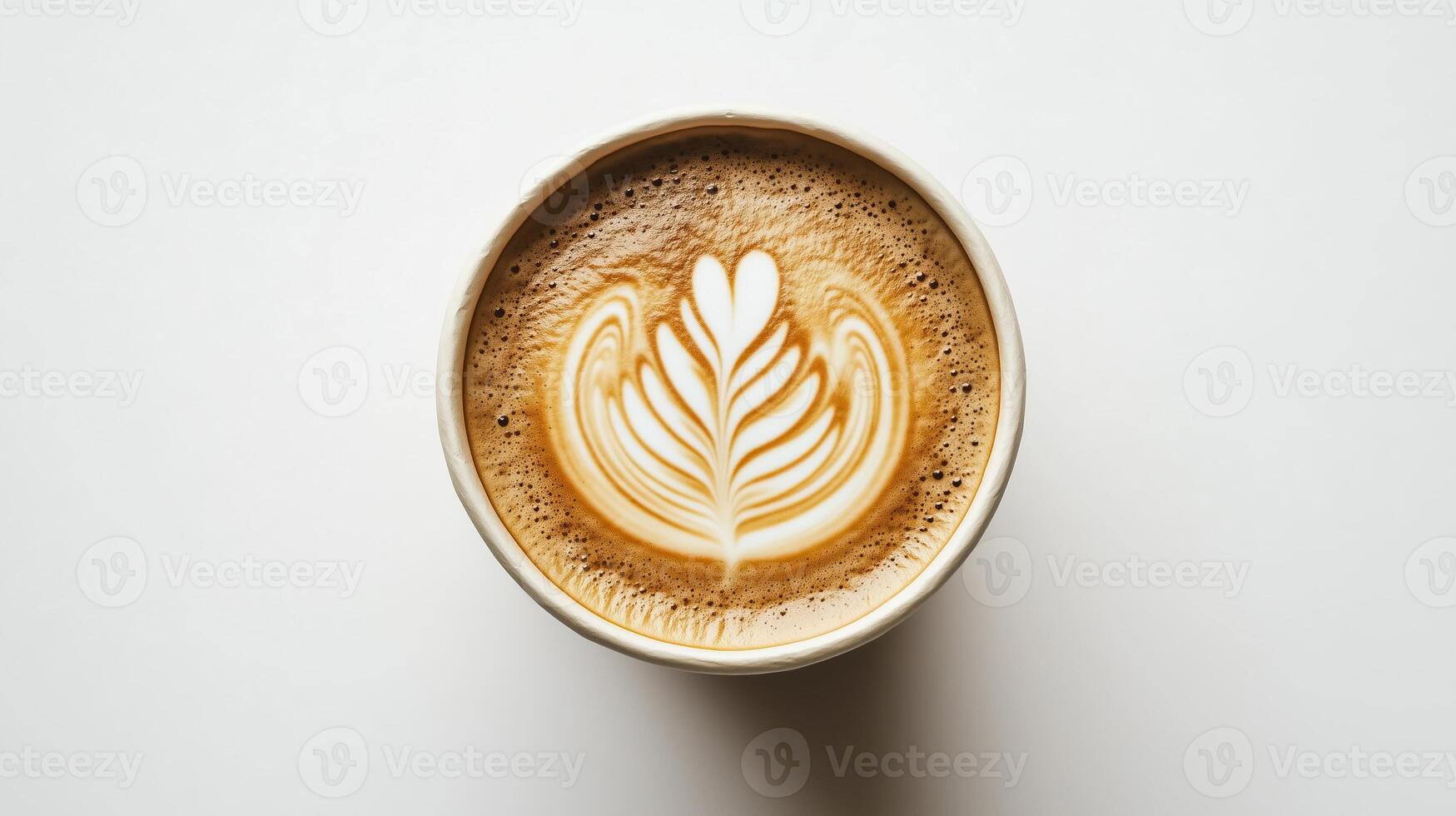 Art coffee in paper cup isolated on white background photo