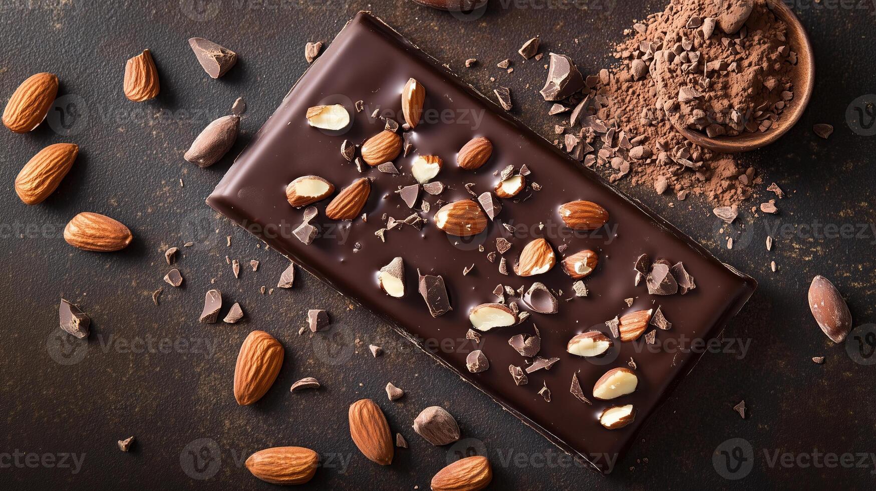 A chocolate bar with almonds on it photo