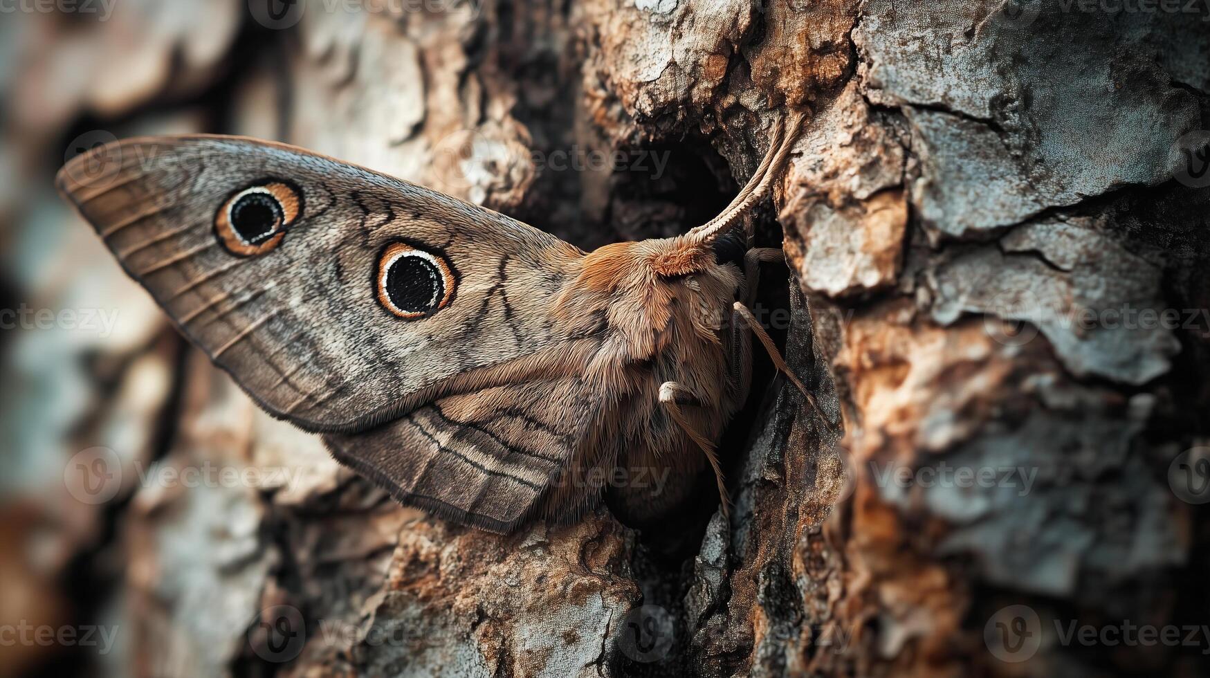 Close-up of a moth resting on a tree bark photo