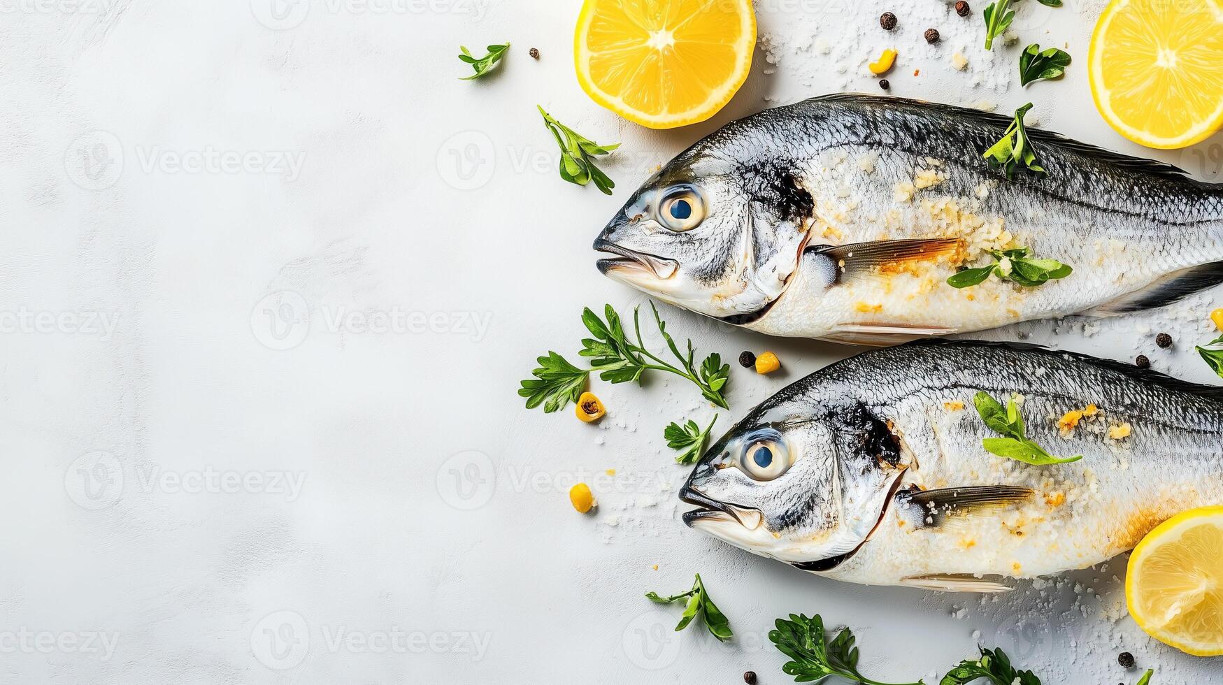 Delicious dorada ready for saltbaked fish top view photo