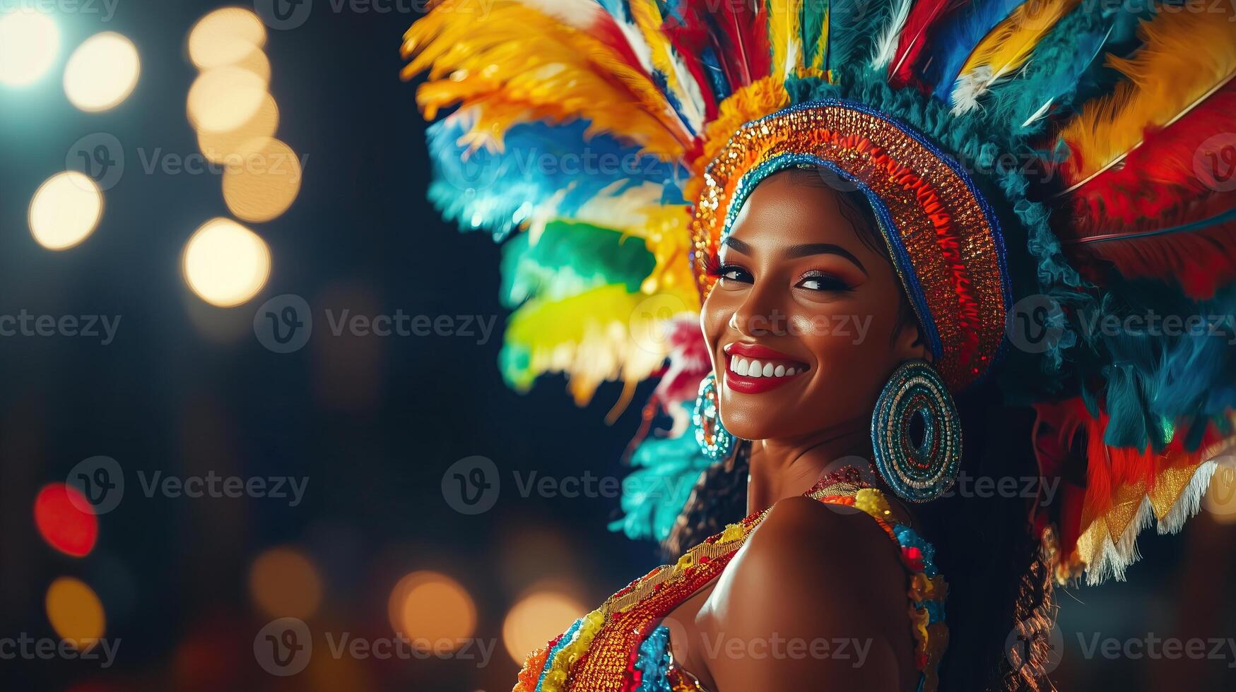 Beautiful Stylish Woman in Vibrant Carnival Party Costume photo
