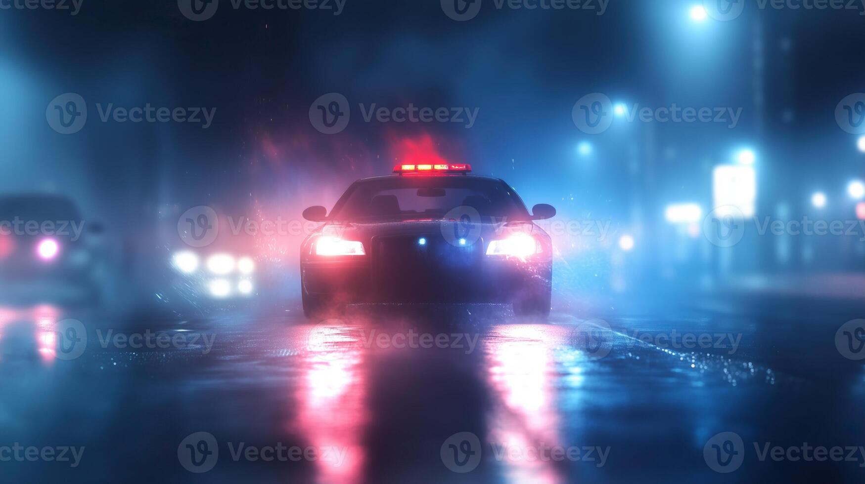 Night Patrol Drama Fog-Enveloped Police Car Chase photo