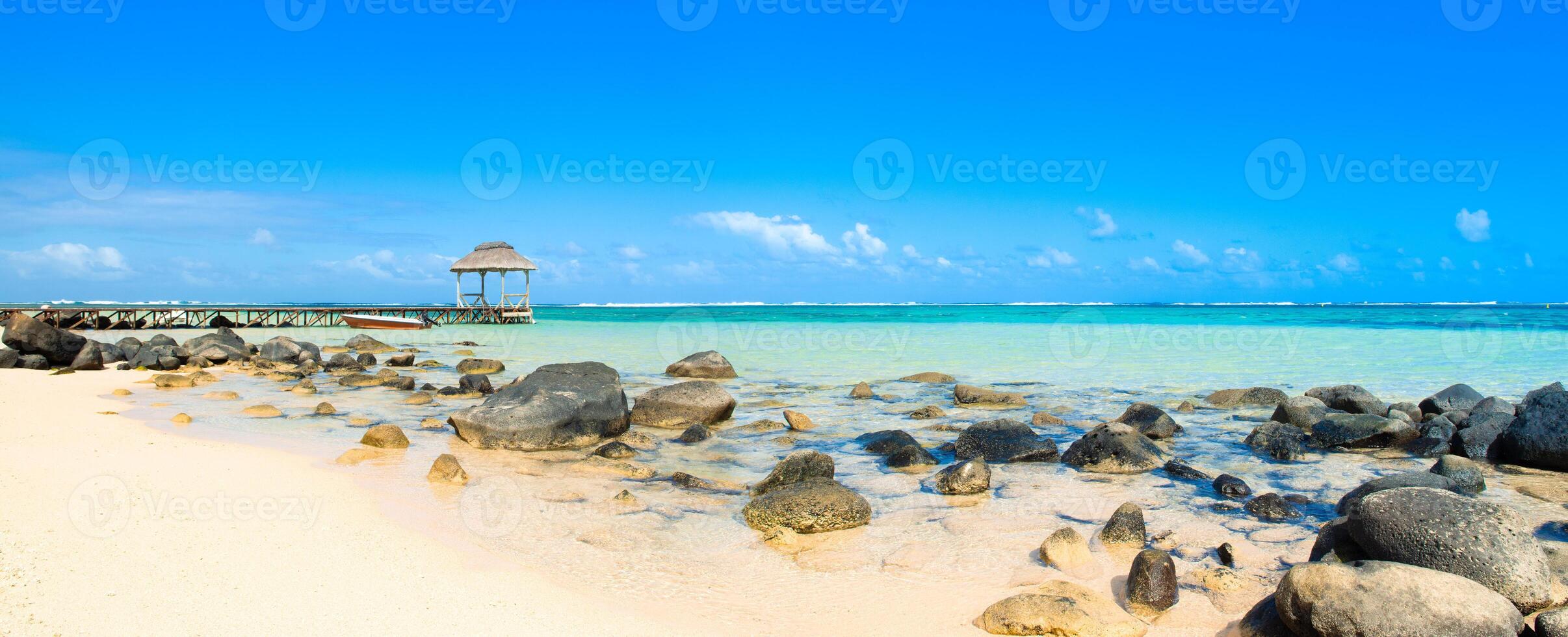 Beautiful tropical landscape of the coast of Bel Ombre, Mauritius Island photo