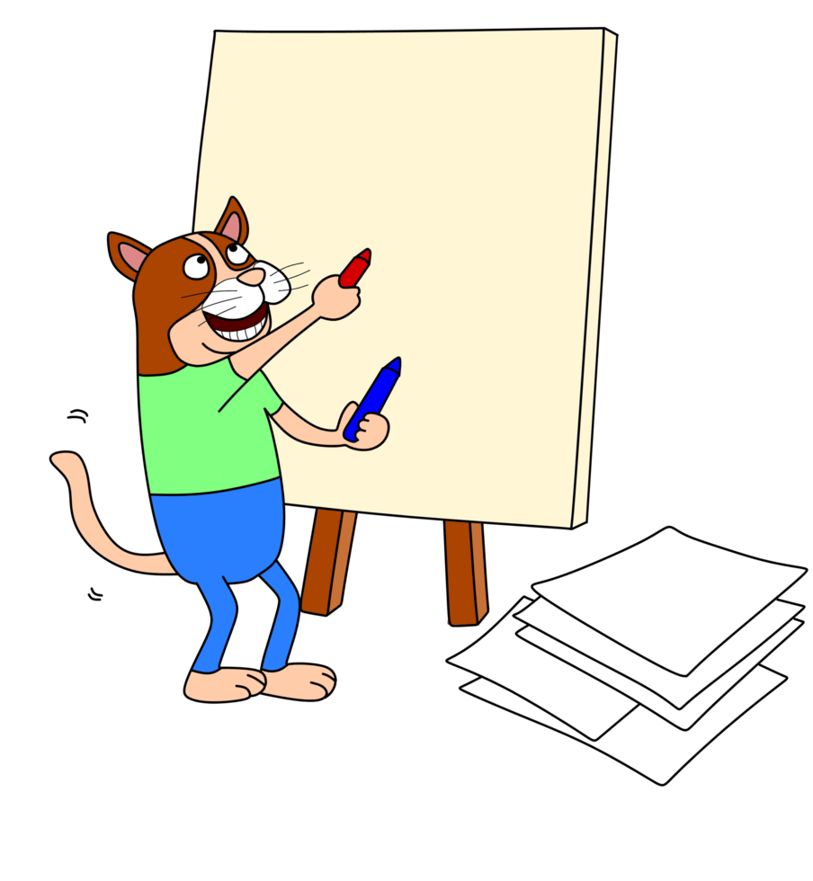 Cat drawing on a canvas on easel png