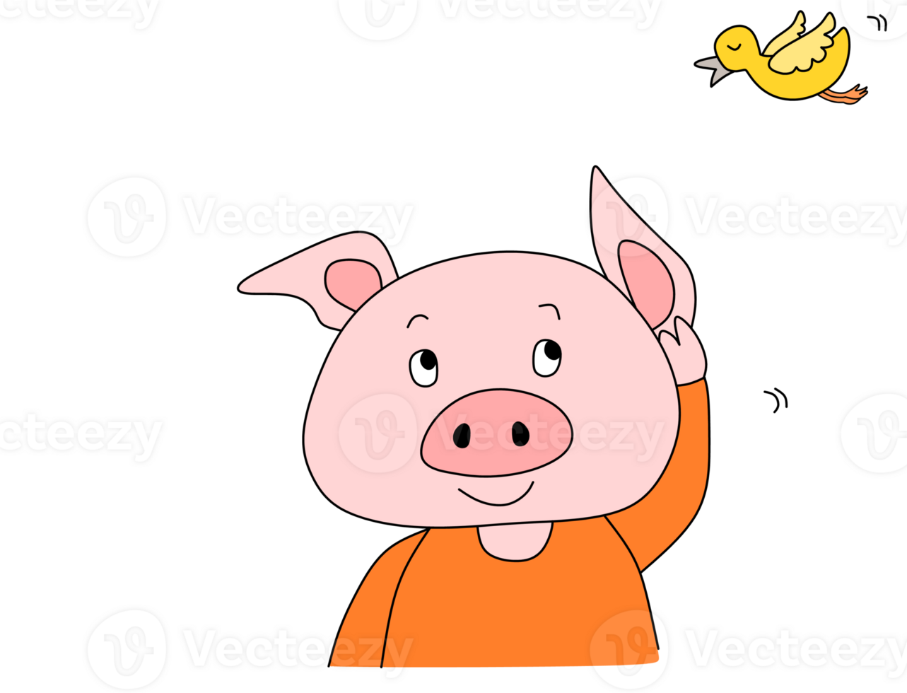 Pig listening to a bird's sound png