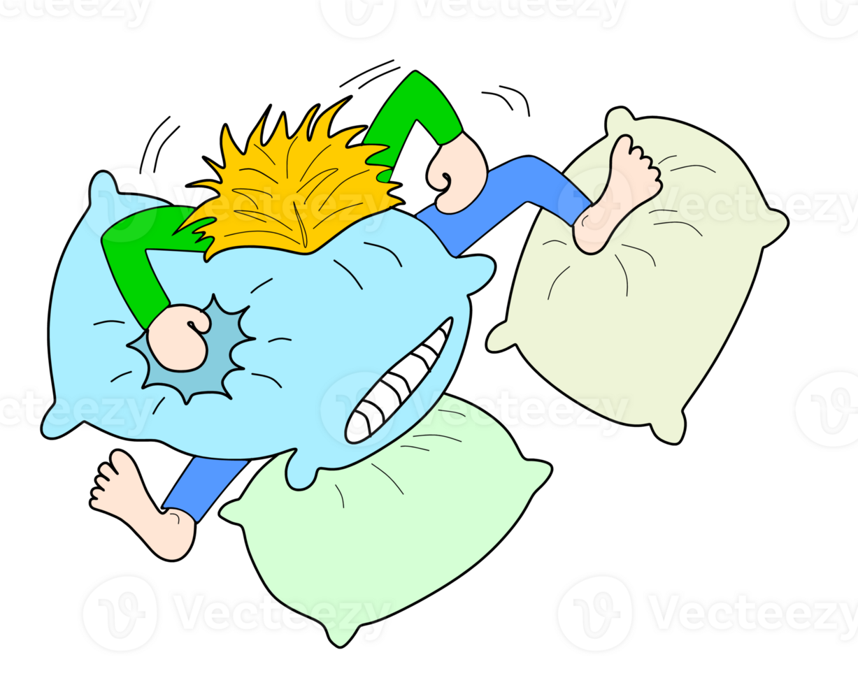 Boy punching pillows png