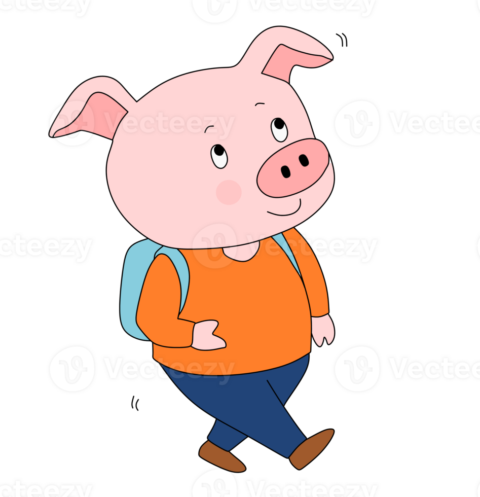 Walking pig with backpack png