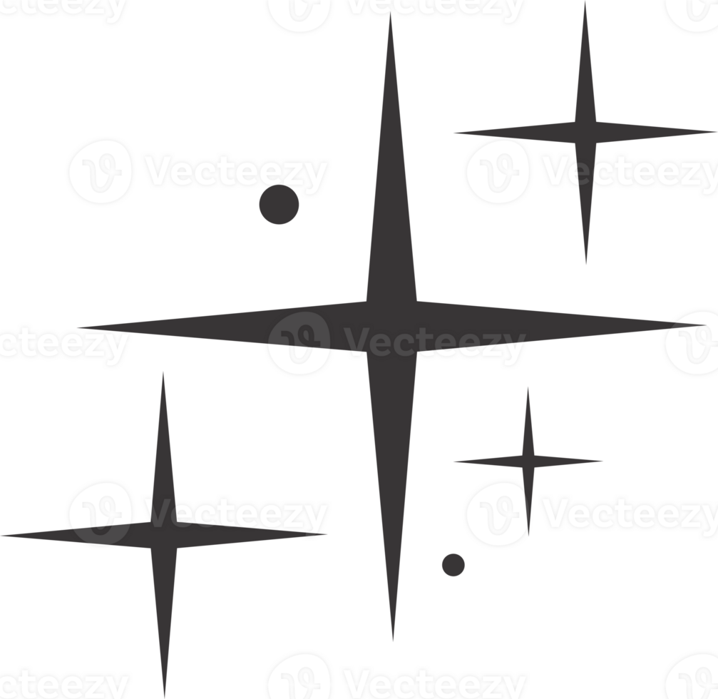Star icon. Bling and sparkle shapes. Retro Y2K graphic design elements. Vintage twinkle starburst. Abstract simple 70s black Christmas symbol png