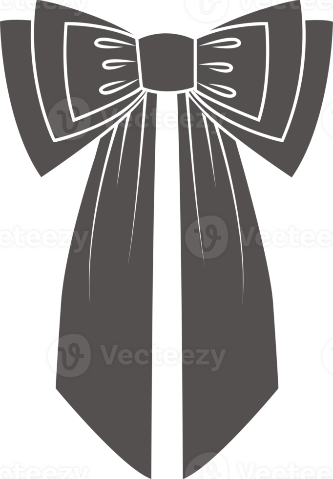 Ribbon bow with knot for gift and hair. Icon black silhouette. Hand drawn flat design for birthday and Christmas holidays presents decoration. Fashion accessory. png