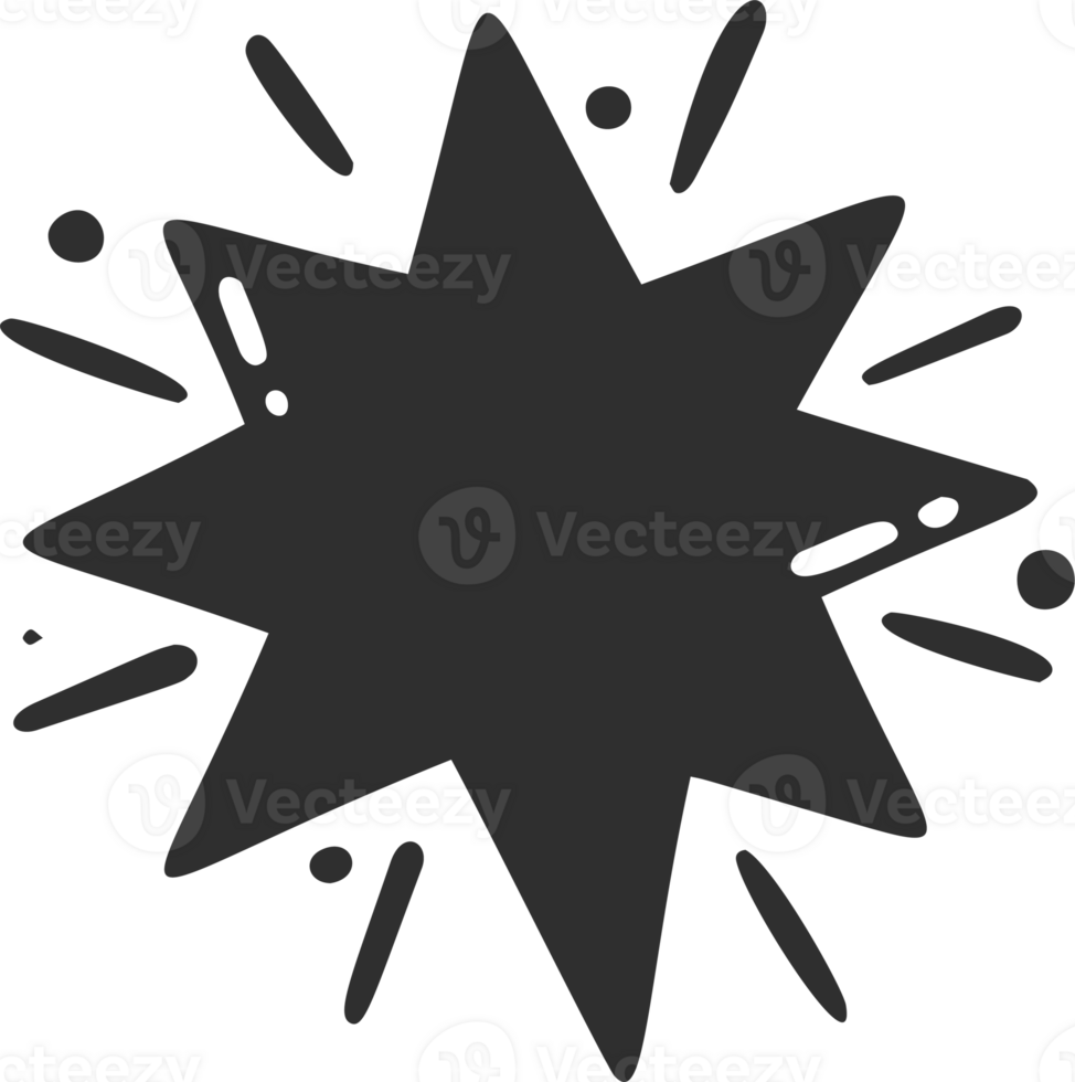 Star icon with glitter and sparkles. Shiny magic hand drawn element. Retro decoration. Cartoon doodle pictogram. png