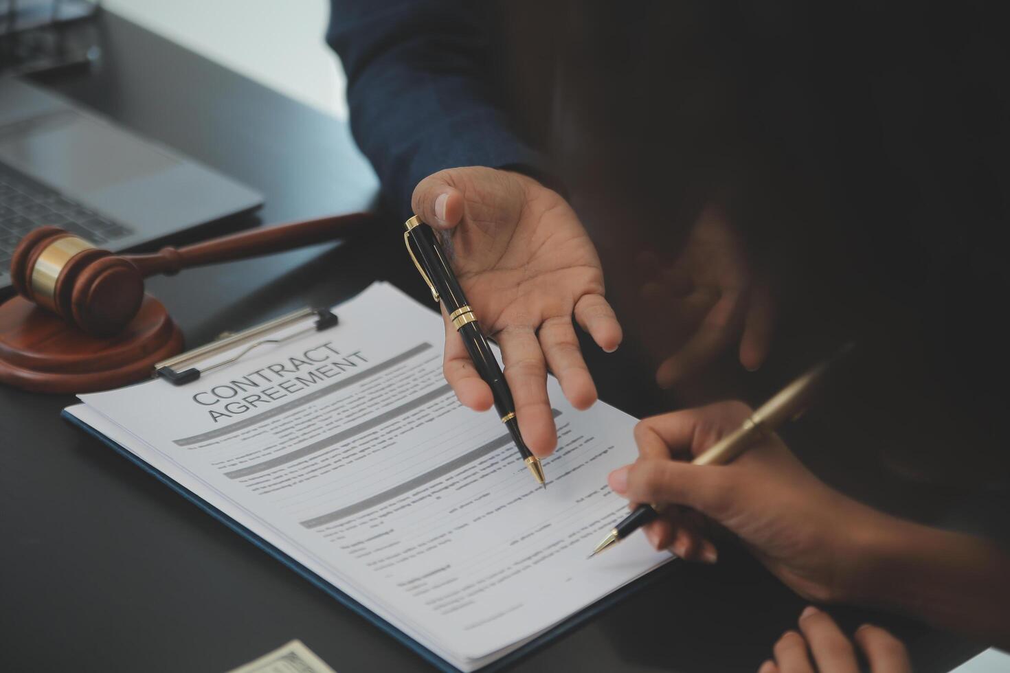 Law theme, gavel or mallet of the judge, lawyer enforcement officers, evidence-based cases taken into account in the court abount business, legislation. photo