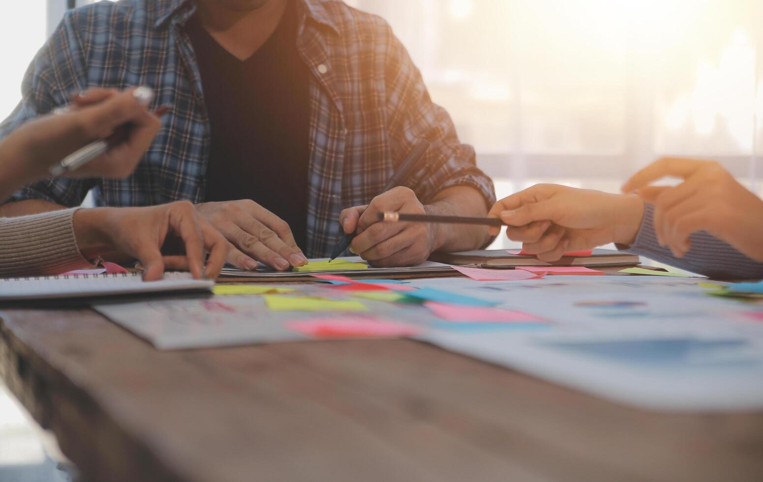 Team of business people working together in the meeting room office, teamwork background charts and graphs banner, double exposure successful teamwork,business planning concept. photo