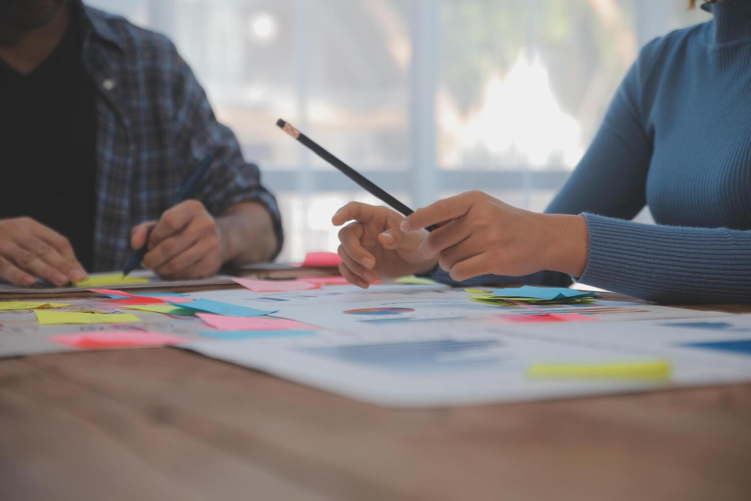 Team of business people working together in the meeting room office, teamwork background charts and graphs banner, double exposure successful teamwork,business planning concept. photo