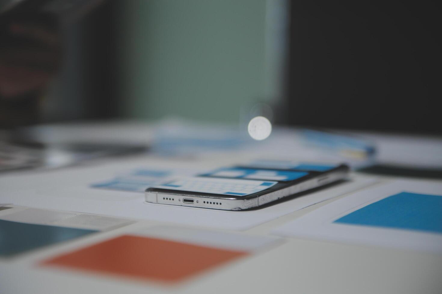Professional interior designer at workplace in office, closeup photo