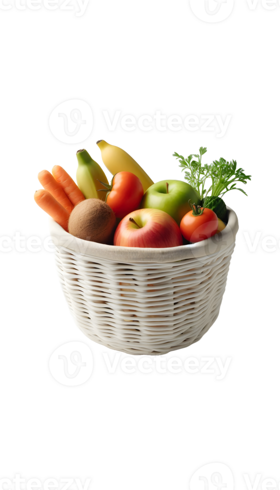 Basket with vegetables on png