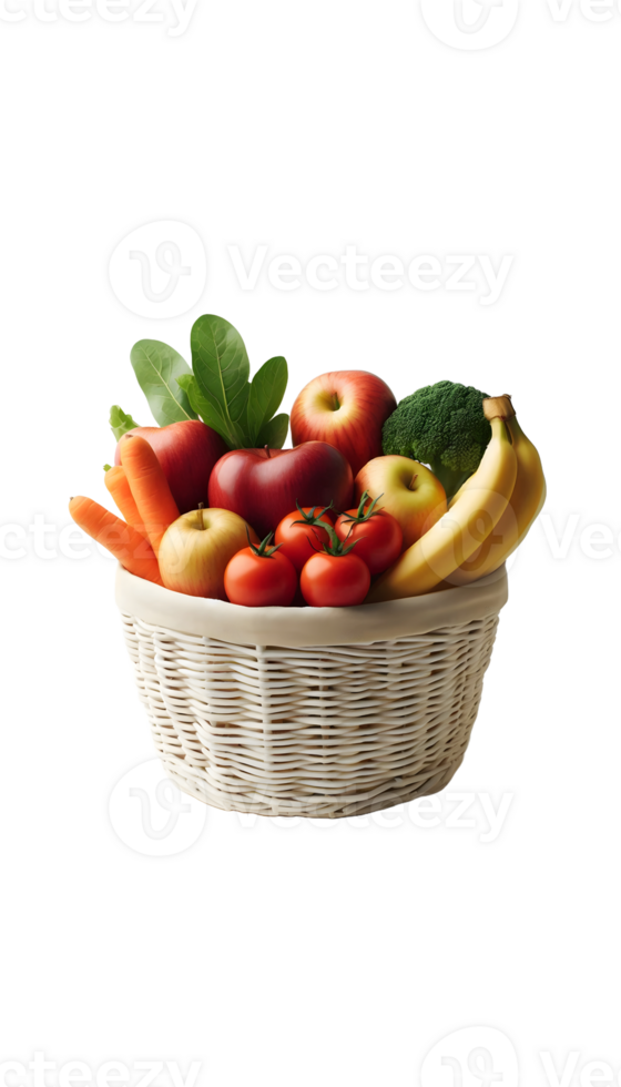 fully Basket with vegetables on transparent background png
