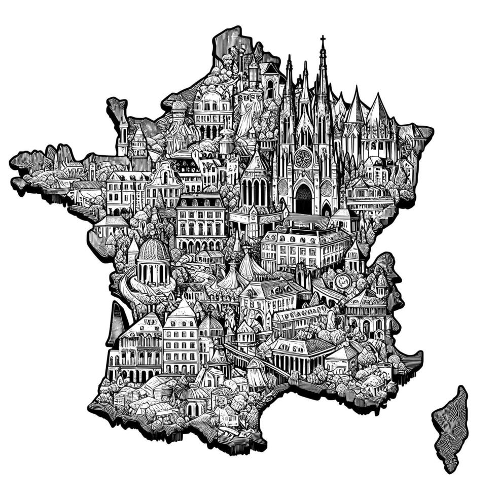 Illustration of an isolated line art France map vector