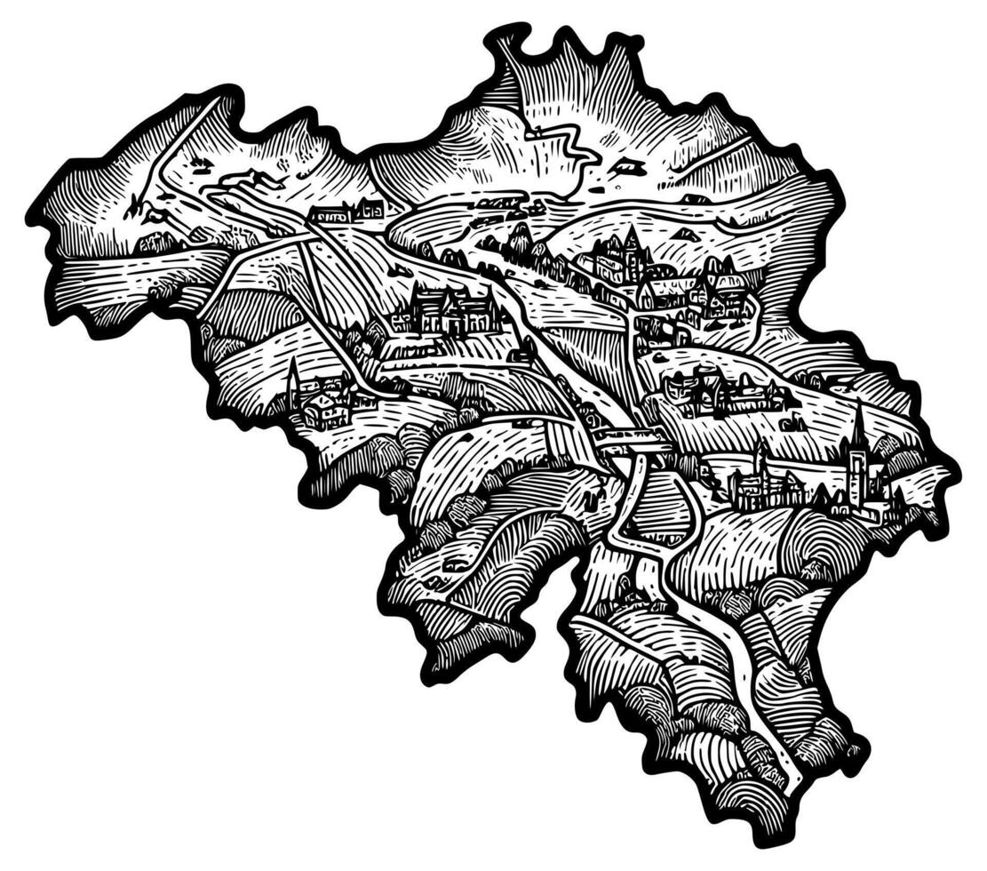 Illustration of an isolated line art Belgium map vector