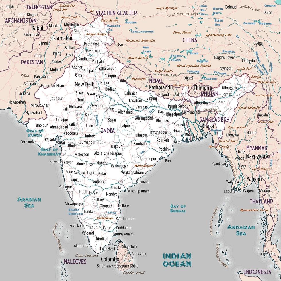 Outline map of India coloring page vector