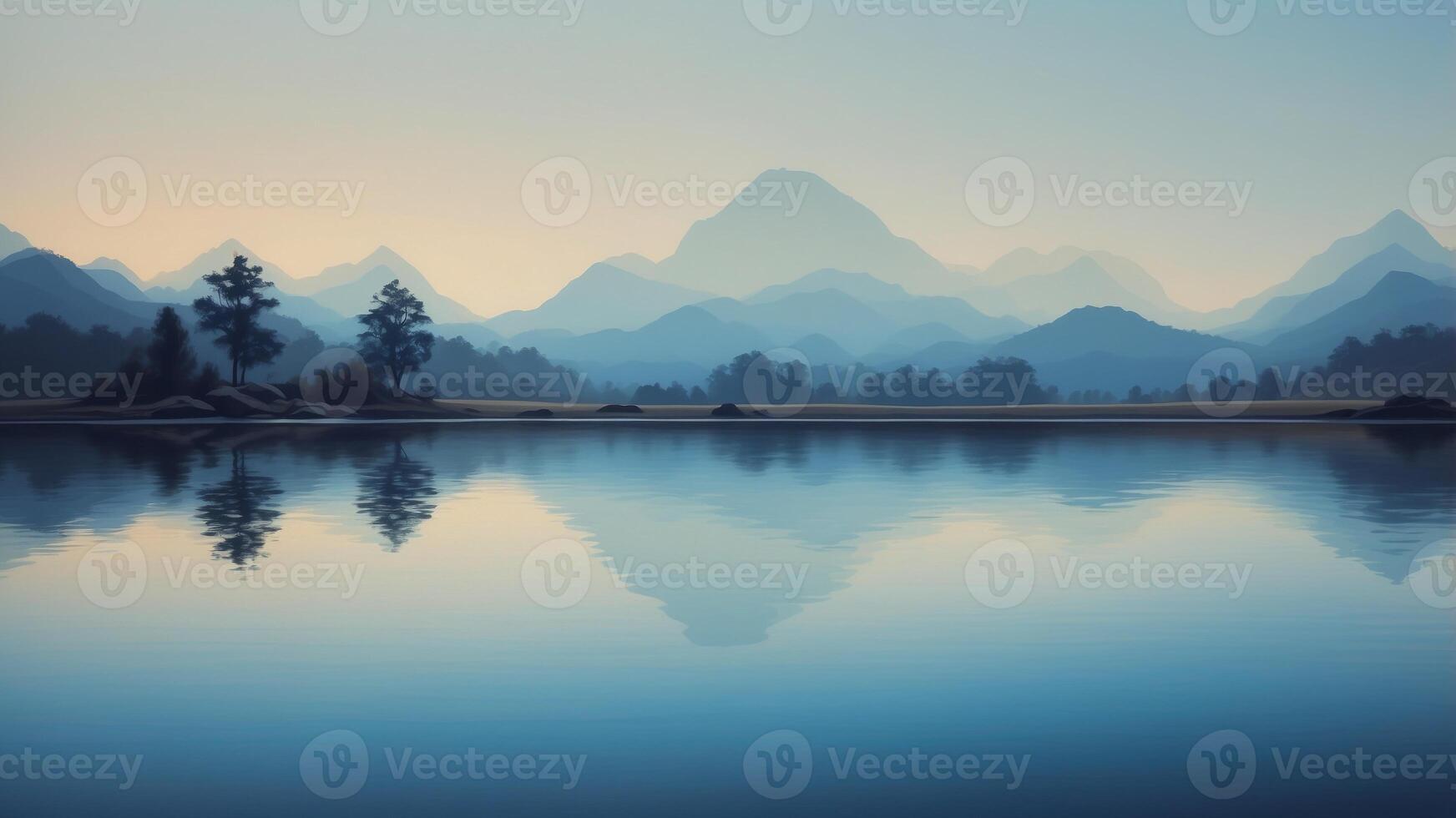 Abstract landscape with blue tones reflecting calmness and serenity. photo