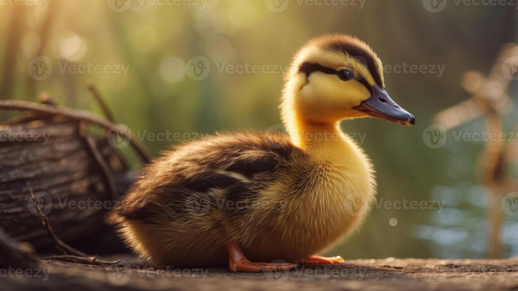 Cute little duckling on a rustic background. photo