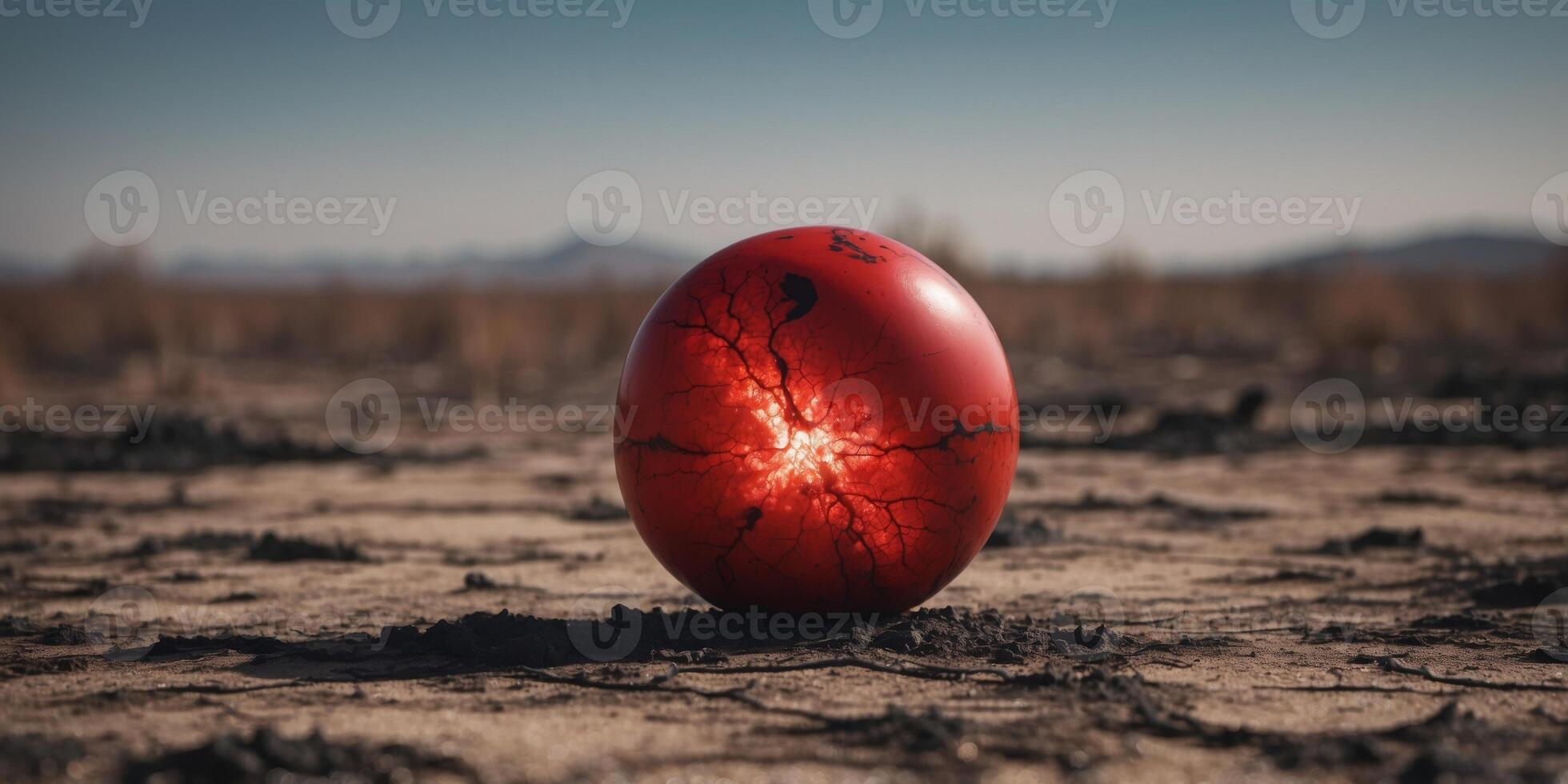 Eerie Red Spirit Bomb Casting Shadows Over Charred Wasteland. photo