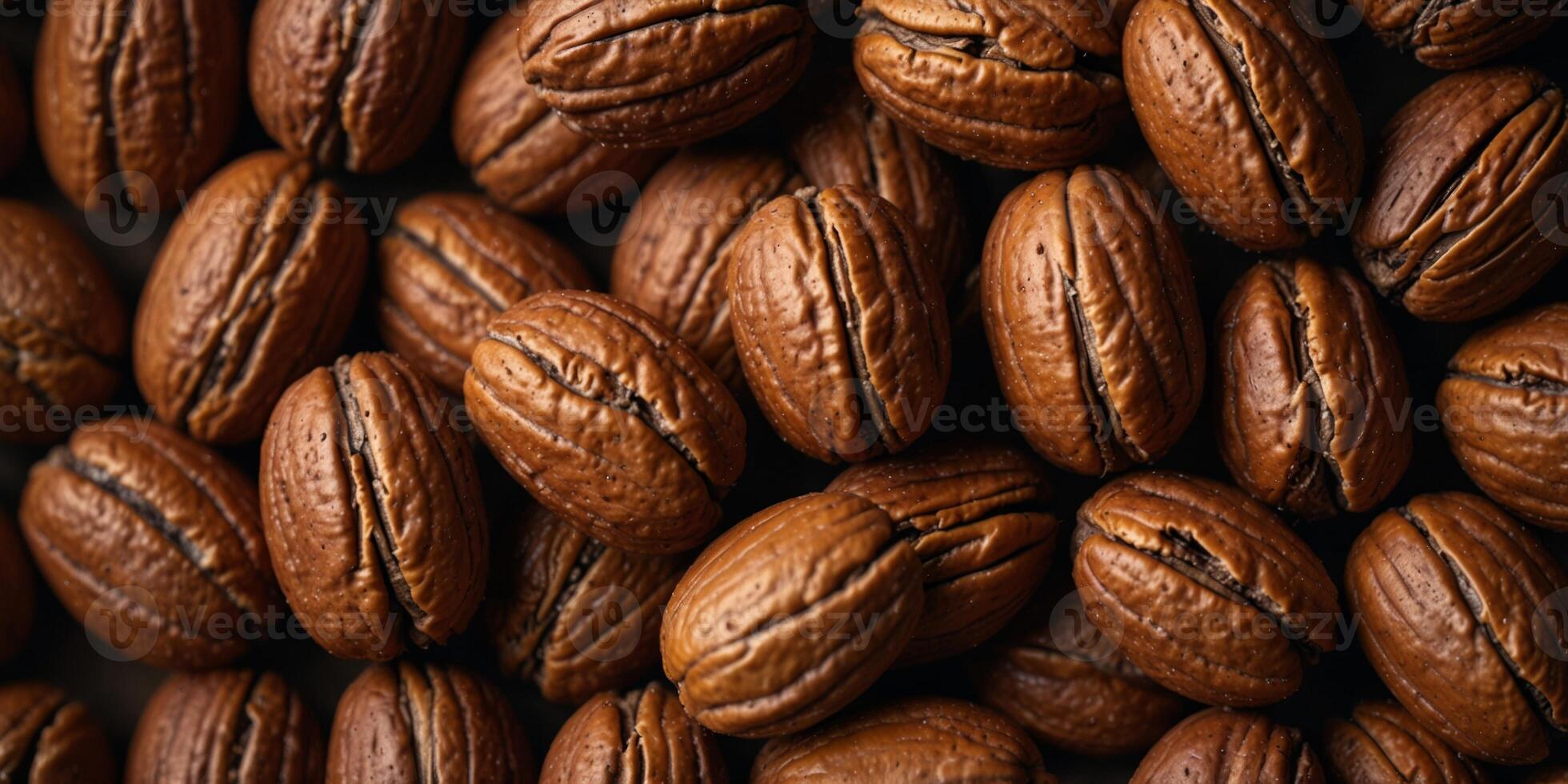 Close up of pecans on background Raw energy Top view. photo