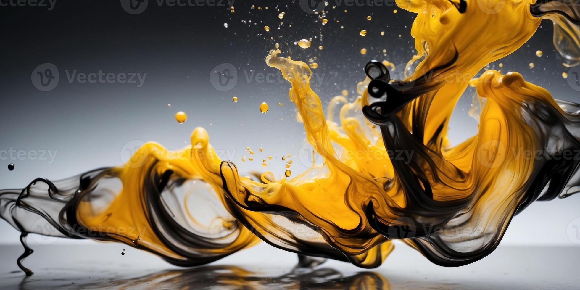 Dynamic contrast of yellow and black ink in water. photo