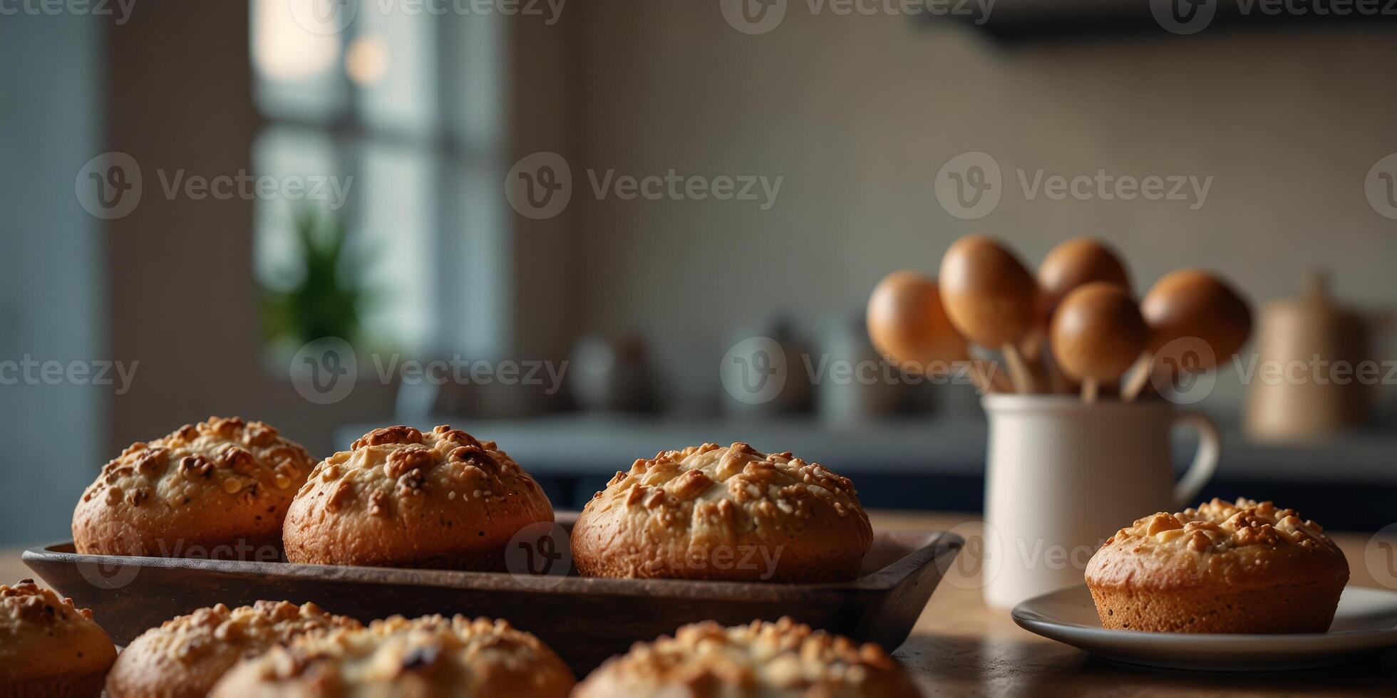 Assorted baked goods on a kitchen counter. photo