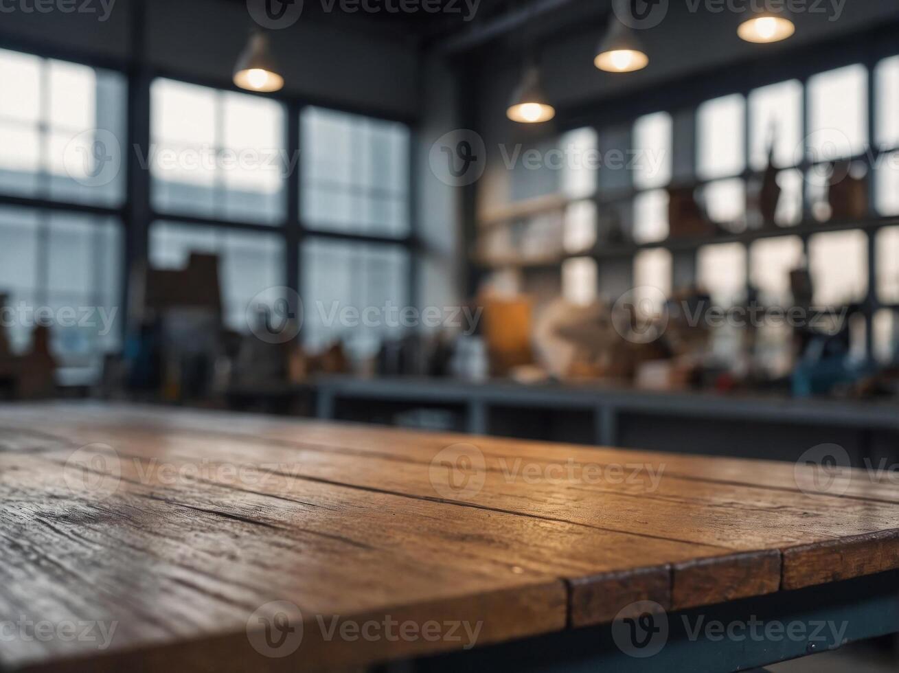 modern clean workshop bench close up of clean surface. photo