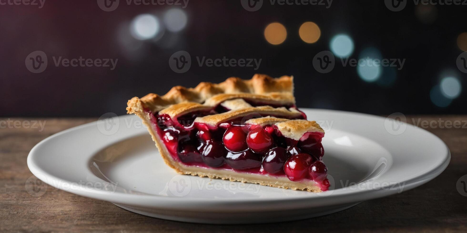 Single slice of cherry fruit pie on plate. photo