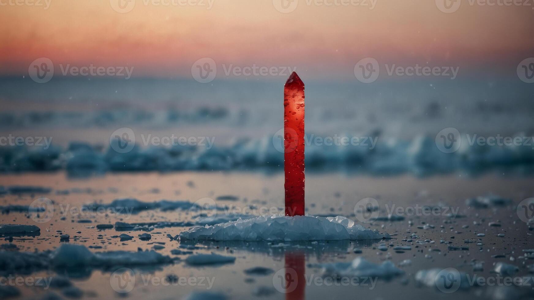 Attention-Grabbing Red Exclamation Mark in Serene Arctic Ice Landscape. photo